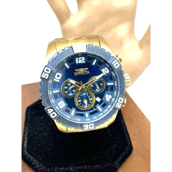 Invicta Men's Watch 24604 Pro Diver Quartz Chronograph Gold Steel Blue Dial 48mm - Picture 15 of 16